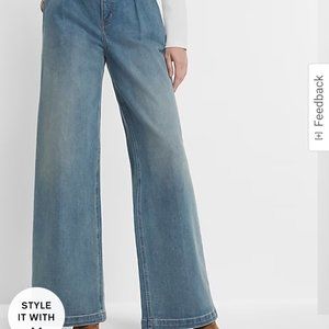 High waisted baggy pleated wide leg jeans